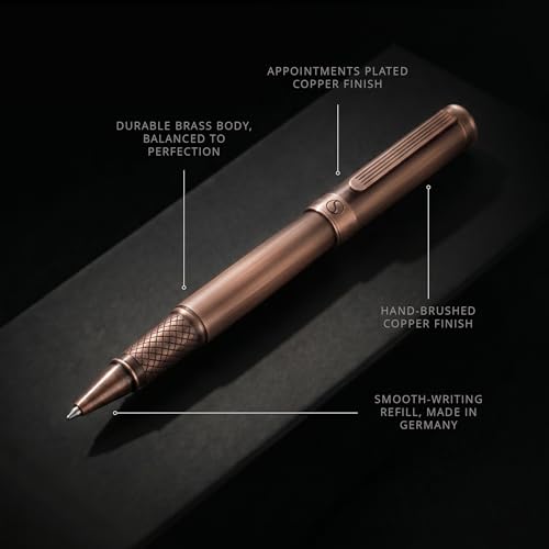 Scriveiner Copper Rollerball Pen - Stunning Luxury Pen, Schmidt Ink Refill, Best Roller Ball Gift Set for Men & Women, Professional, Executive Office, Nice Pens - color: 24. Copper