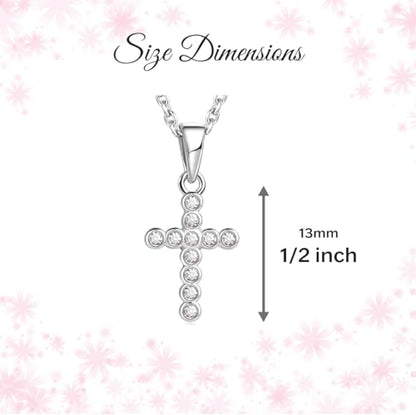Precious Pieces CZ Cross Necklace, .925 Sterling Silver or 14K Gold-Plated - color: White Round-16-18