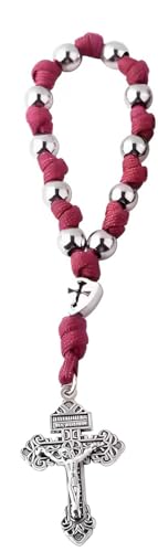 Intercession Paracord Decade Rosary - color: Red/Silver
