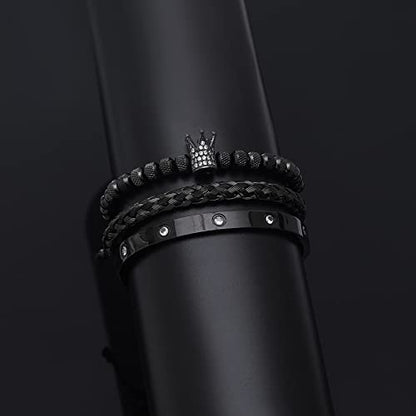 WFYOU Stainless Steel Bracelets for Men Gold Cuff Bracelet Birthday Gifts - color: Black 11