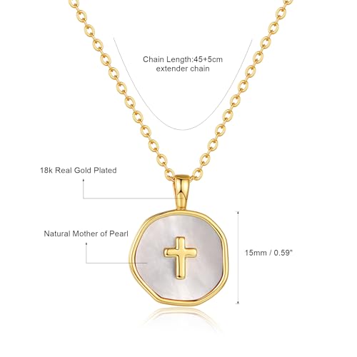Gold Enamel Mini Cross Necklace Tiny Mother of Pearl Cross Necklace Religious Christian Gift for Baptism First Communion Christmas - color: big mother of pearl cross (15mm)-gold