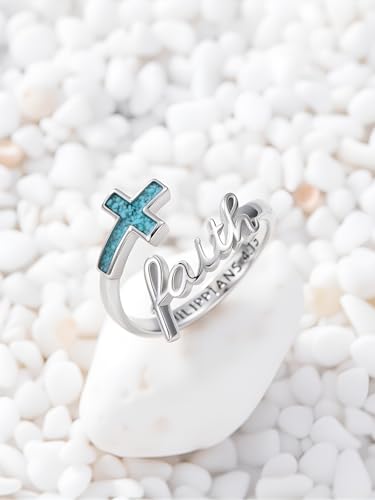 Cross Rings Faith Ring 925 Sterling Silver Adjustable Cross Wrap Ring Christian Fashion Band for Women - color: D