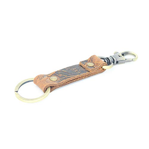 JJNUSA Brown Leather Key chain flower pattern with Easy Clasp Key Wrist Lanyards Holder