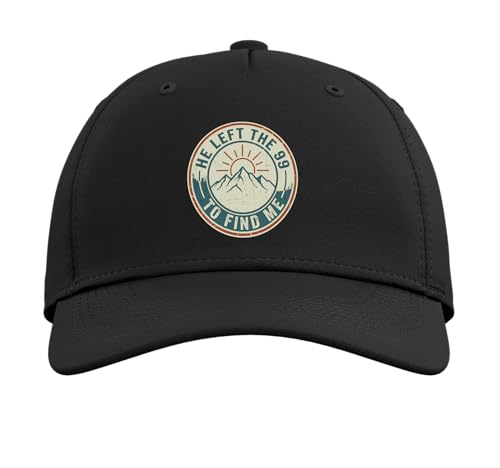 He Left The 99 to Find Me Retro Christian Bible Verse Adjustable Baseball Hat - color: Black