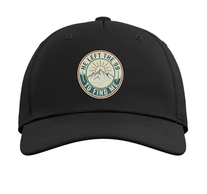 He Left The 99 to Find Me Retro Christian Bible Verse Adjustable Baseball Hat - color: Black