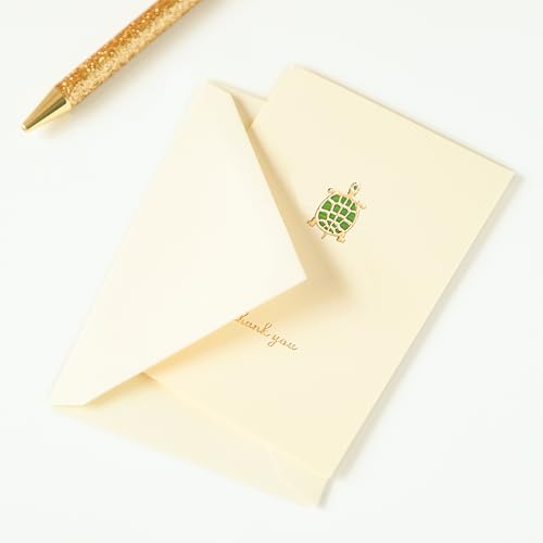 Graphique Turtle La Petite Presse Boxed Thank You Notes - 10 Embossed and Embellished Gold Foil Turtle Thank You Cards with Matching Envelopes, 3.25" x 4.75" - color: Turtle
