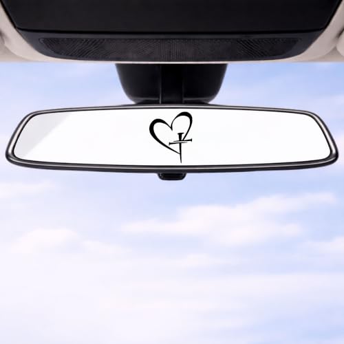 Christian Cross Heart Car Mirror Decal 3 Pack, Faith Rearview Mirror Stickers for Cars, Waterproof Vinyl Decals, Religious Car Accessories, Gift Cute for Women & Men