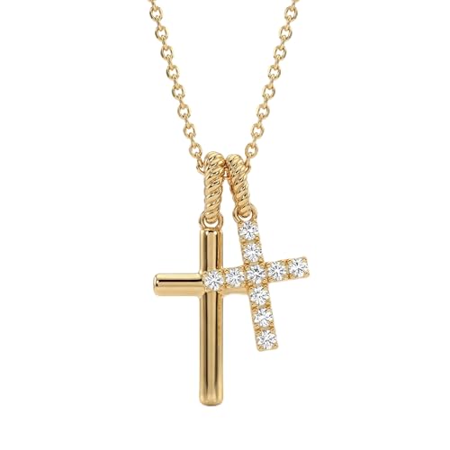 Gold Cross Necklace for Women: 14K Gold Plated Dainty Cross Pendant Non-Tarnish Necklace, Faith Crucifix Chain Jewelry, Elegant Religious Gifts - style: Double Cross