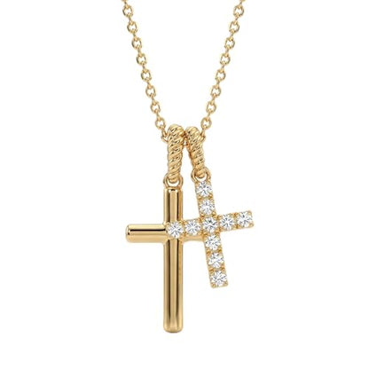 Gold Cross Necklace for Women: 14K Gold Plated Dainty Cross Pendant Non-Tarnish Necklace, Faith Crucifix Chain Jewelry, Elegant Religious Gifts - style: Double Cross