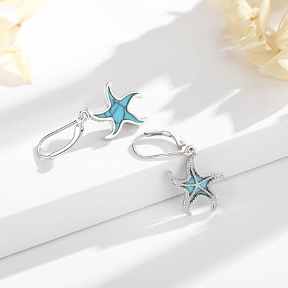 Vito Moonstone Turquoise Drop Earrings for Women, 925 Sterling Silver Hooks - style: Starfish