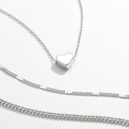 Poxtex Layered Gold Necklaces for Women, Stackable Dainty 14K Gold Silver Plated Trendy Simple Heart Diamond Cross Bow Circle Pendant Paperclip Choker Dot Chain Necklace,Jewelry Set Gifts for Women - color: Silver, style: Heart2
