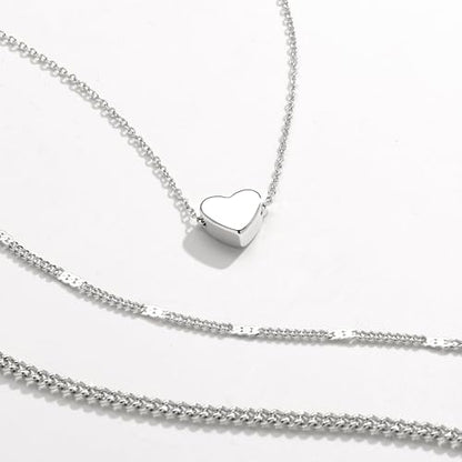 Poxtex Layered Gold Necklaces for Women, Stackable Dainty 14K Gold Silver Plated Trendy Simple Heart Diamond Cross Bow Circle Pendant Paperclip Choker Dot Chain Necklace,Jewelry Set Gifts for Women - color: Silver, style: Heart2