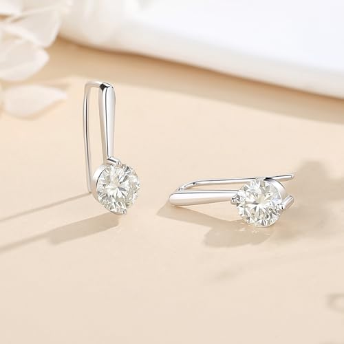925 Sterling Silver Moissanite Hoop Earrings for Women, 1-2CT D Color VVS1 Moissanite Hoop Earrings, Perfect Jewelry Gifts - style: Hlaf Hoop Drop 2CT