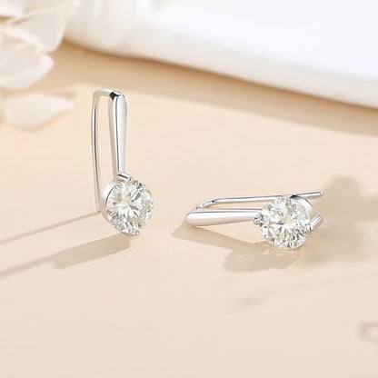925 Sterling Silver Moissanite Hoop Earrings for Women, 1-2CT D Color VVS1 Moissanite Hoop Earrings, Perfect Jewelry Gifts - style: Hlaf Hoop Drop 2CT