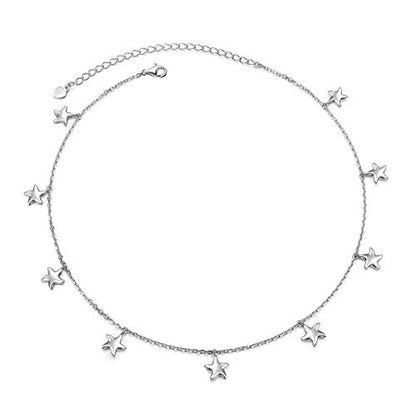 DAOCHONG Women S925 Sterling Silver Disc Statement Choker Necklace - style: Starfish