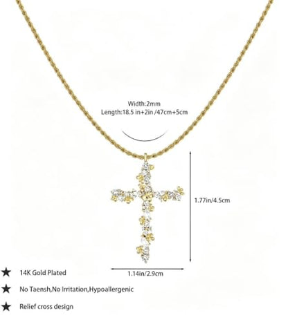 Cross Necklace for Women,14K Gold Silver Plated Box Chain Pendant，Dainty Personalized Charm Jewelry Gift for Her - color: Gold Cross A