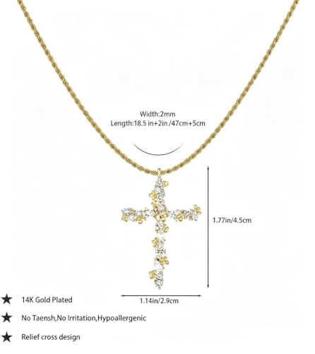 Cross Necklace for Women,14K Gold Silver Plated Box Chain Pendant，Dainty Personalized Charm Jewelry Gift for Her - color: Gold Cross A