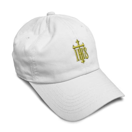Soft Baseball Hat Embroidered Dad Hat Ihs Cross Jesus Christ Religious Christian Faith Cotton - color: White Design Only