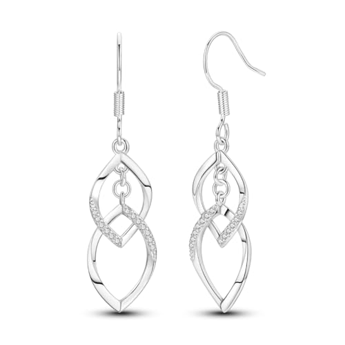 925 Sterling Silver Dangle Earrings for Women Filigree Teardrop Linear Drop Celtic Knot Statement Ear Bling Jewelry Crystal Clover Dragonfly Dangling Hook Helix Piercings - color: Double Linear