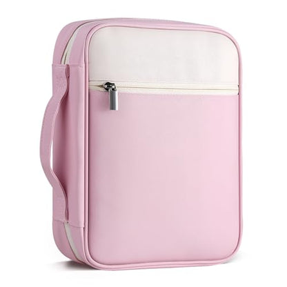 GERMUN Bible Cover with Durable Handle, Carrying Book Case Church Bag Bible, Protective with Zippered Pocket, Bible Accessories Supplies, Book Protector for Book Lovers, WhitePink - color: White&Pink