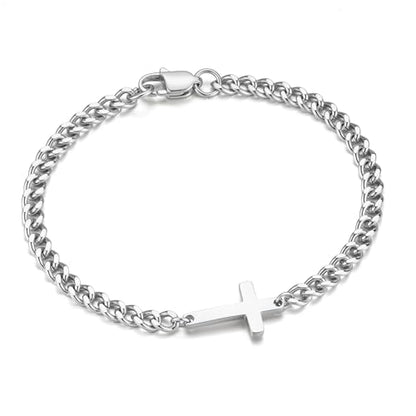 M MOOHAM Cross Bracelet for Men, Silver/14K Gold Plated Mens Bracelet - color: Silver Plated Cuban Chain-8.3Inch