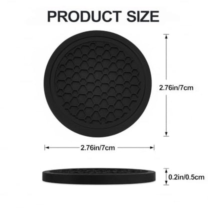 4PCS Car Cup Holder Coasters - 2.75 Inch Non-Slip Insert Water Bottle Holder Pads, Dustproof Automotive Interior Accessories Mat, Universal for Vehicles, Trucks, RVs (Black) - color: Black