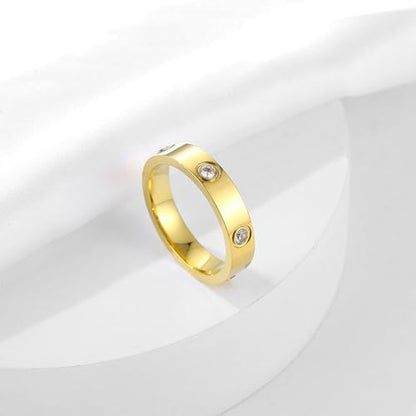 YCSLYW Ladies Stainless Steel Ring Love Friendship Ring Golden high polishing, low allergy Wedding Jewelry Valentine's Day Birthday Gift, 5-10 - color: Love Gold, size: 7