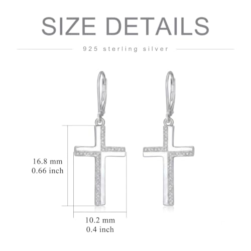 Cross Earrings for Women 925 Sterling Silver Cross Dangle Leverback Drop Earrings Christian Religious Jewelry Gifts Hypoallergenic