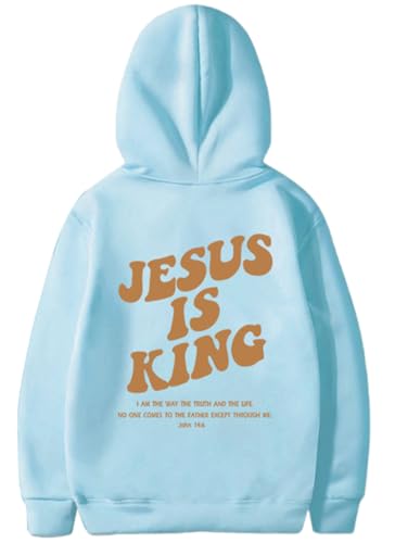 PANOZON JESUS IS KING Hoodie Christian Faith Religious God Tops Man Woman Pullover Sweatshirt Longsleeve - color: 6-blue, size: 3X-Large