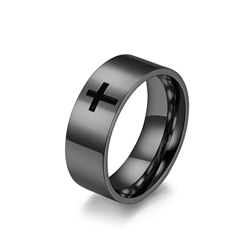 COLORFUL BLING 8MM Mens Cross Rings Stainless Steel Religious Rings Christian Prayer Ring for Couples Cross Wedding Band for Men Size 6-12 - color: Black