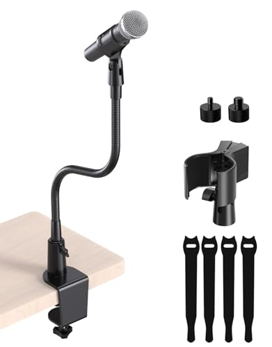 19-in Gooseneck Mic Stand with Desk Clamp, 3/8 & 1/4 Adapters, 360° Swivel - size: Upgraded Clamp
