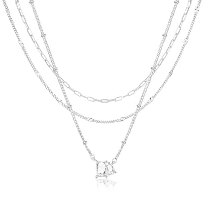 3PCS Gold Silver Layered Necklaces for Women Trendy - color: Silver&FSS