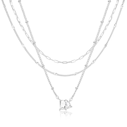 3PCS Gold Silver Layered Necklaces for Women Trendy - color: Silver&FSS
