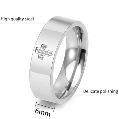 Jude Jewelers 6mm Stainless Steel Christian Cross Religious Wedding Band Statement Anniversary Ring - color: Silver