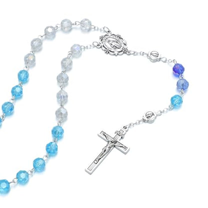 KOMI Crystal Rosary Beads with Jesus Crucifix, Catholic Necklace for Women First Communion Rosarios Wedding Rosary with Velvet Bag - style: 8MM-A