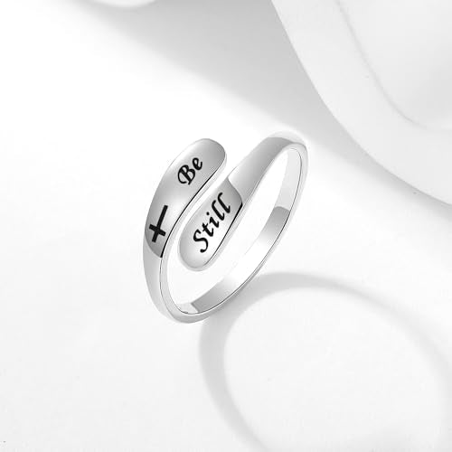 925 Sterling Silver Inspirational Adjustable Rings - Personality Encouragement Jewelry Gift For Women - style: Be Still