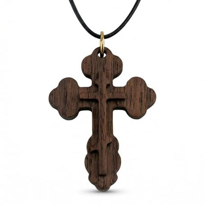 Wood Cross Necklace,Handmade Wood cross pendant Handcraft Christian Faith Pendant Gift for Women & Men - color: walnut