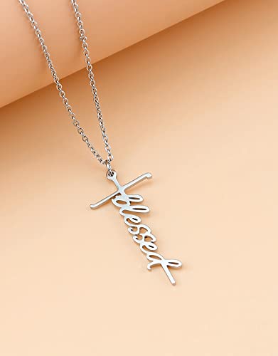 Lcherry Faith Cross Pendant Necklace for Women Religious Christian Jewelry Birthday Christmas Gifts for Women - style: 2-Blessed