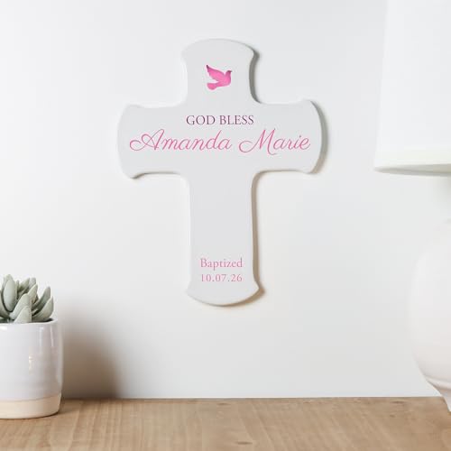 Baptism Wall Cross Personalized, Baptism Gifts for Baby Girl, 9 Inch - color: Pink