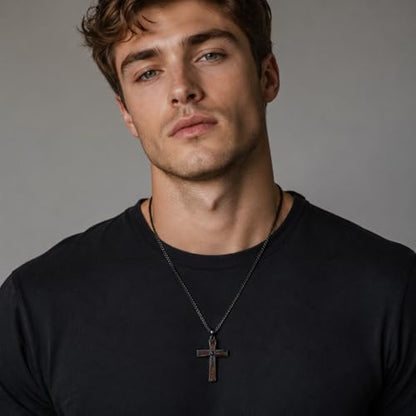 Cross Necklace for Men 925 Sterling Silver Cross Ebony Wooden Ankh Raven Praying Hands Crucifix Amulet Religious Jewelry Gifts for Men Women - color: Cross16