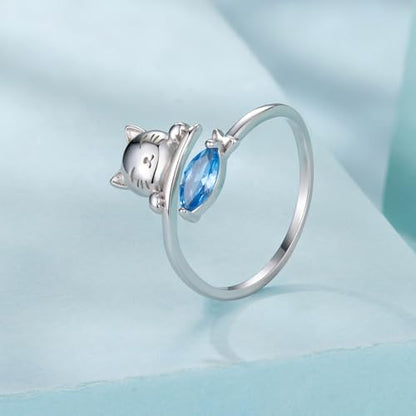 MUNDELL Blue Turtle Koi Fish Adjustable Ring Bird Animal Open Ring Seahorse Chameleon Wrap Finger Rings for Women Statement Ring - color: Sapphire Blue