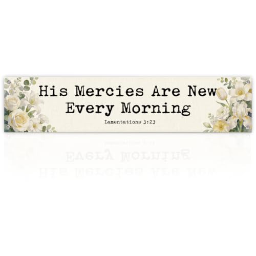 Farmhouse Bible Verse Scripture Wall Sign, His Mercies Are New Every Morning Hanging Sign for Church Home, Faith Wall Decor Banner, Linen Canvas Banner Hanging Flag Decors, 48 x 9 Inches - color: color_name08