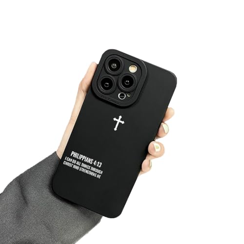 Christian Bible Verse Phone Case Jesus Cross Phone Case TPU Frame Full-Body Protective Cover for iPhone 17/16/15/14/13 Pro Max, Pro, Plus - color: Style1-Black, size: iPhone 13
