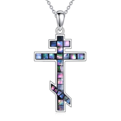 Infinity Cross Necklace S925 Sterling Silver Turquoise/Wooden/Opal/Abalone Cross Pendant Necklaces Christian Jewelry Gifts For Women - style: Orthodox Cross