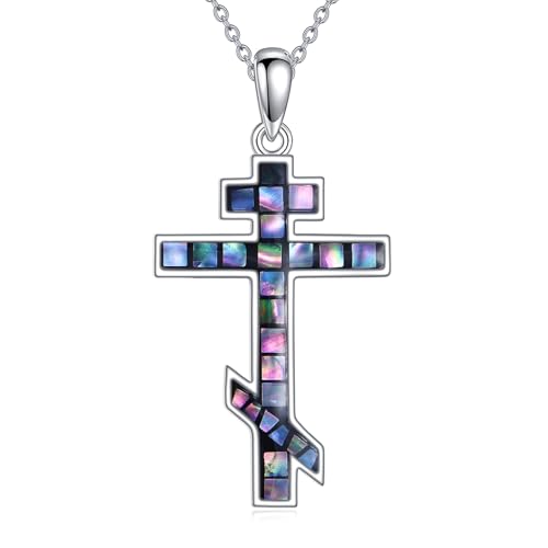 Infinity Cross Necklace S925 Sterling Silver Turquoise/Wooden/Opal/Abalone Cross Pendant Necklaces Christian Jewelry Gifts For Women - style: Orthodox Cross