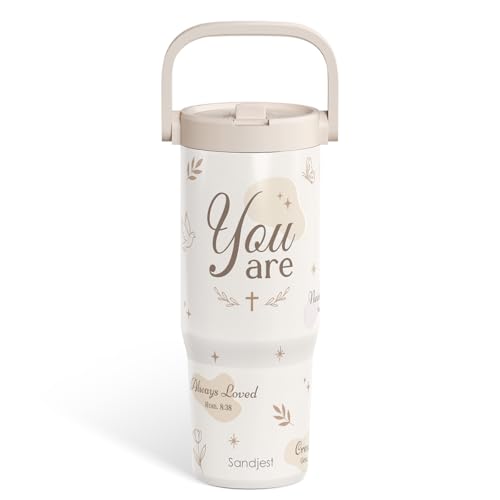 SANDJEST Christian Stainless Steel Straw Lid Tumbler 30oz with Carry Handle for Women Girls, You Are Insulated Travel Coffee Cup, Gift for Sports Outdoor Workout Christmas Birthday - color: Christian 2