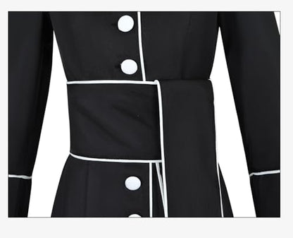 Clergy Robe Set with Cross, Full Length Button-Down, Black with White Trim, Includes Stole and Gold Cross Necklace - color: Black, size: X-Large