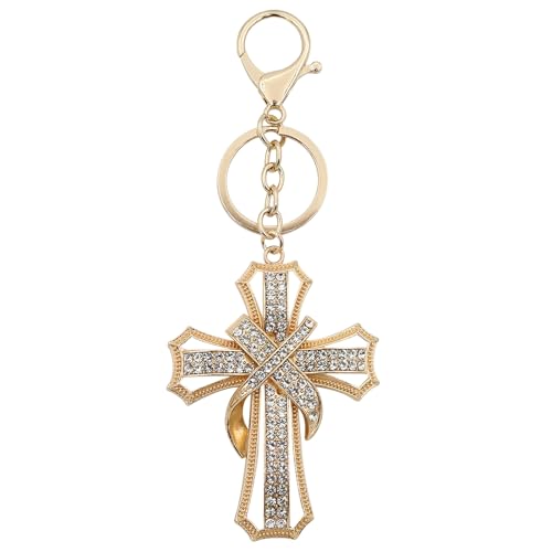 TTYY Stylish Rhinestone Cross Keychain - Sparkling Christian Car Key Ring for Women Men,Religious Gift for Purse Backpack Bag - color: Gold-1