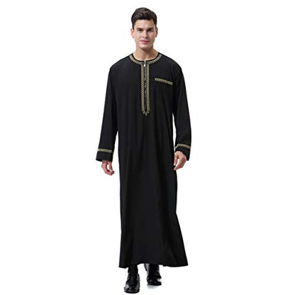 Lenmipot Men's Muslim Clothes Durable Kaftan Robe Dubai Long Gown Ethnic Clothes,1pc Soft Robe - color: A Black, size: Large
