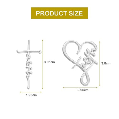 2Pcs Faith Cross Brooch Pin Set,Religious Christian Pins with Heart